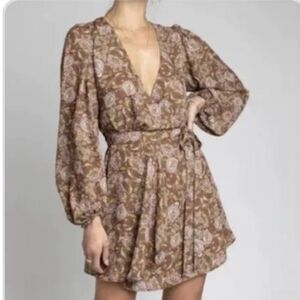 Resa Willow brown floral long sleeve wrap mini dress size small new with tags